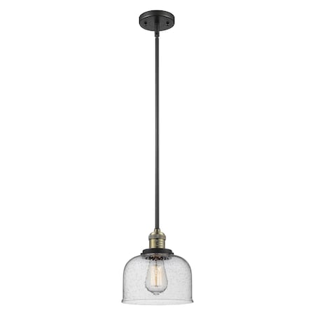 Large Bell Vintage Dimmable Led 8 Black Antique Brass Mini Pendant, Seedy Glass